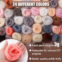 72 pcs Wol Felt, 24 Warna Wol Alami, Serat Wol untuk Kerajinan DIY, Untuk Felt Jarum, Felt Basah, dan Seni Serat Lainnya, 3g/Paket - 24 warna / 72 buah - View 3