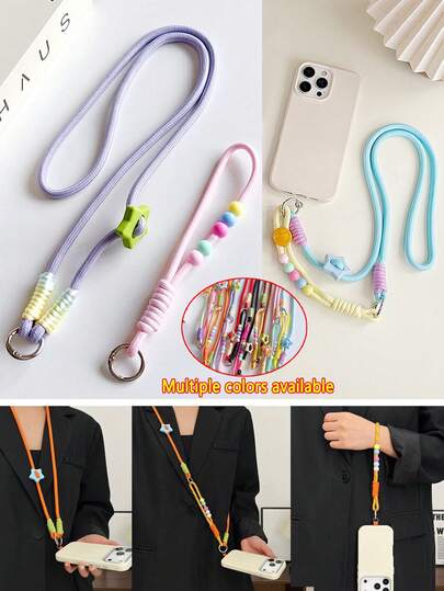 2-In-1 Adjustable Crossbody Phone Lanyard Strap, Sturdy & Durable Phone Hanging Cord Necklace For Men & Women, Minimalist Fashion Camera Beaded Lanyard, Colorblock, Long & Short Styles, Includes Pad