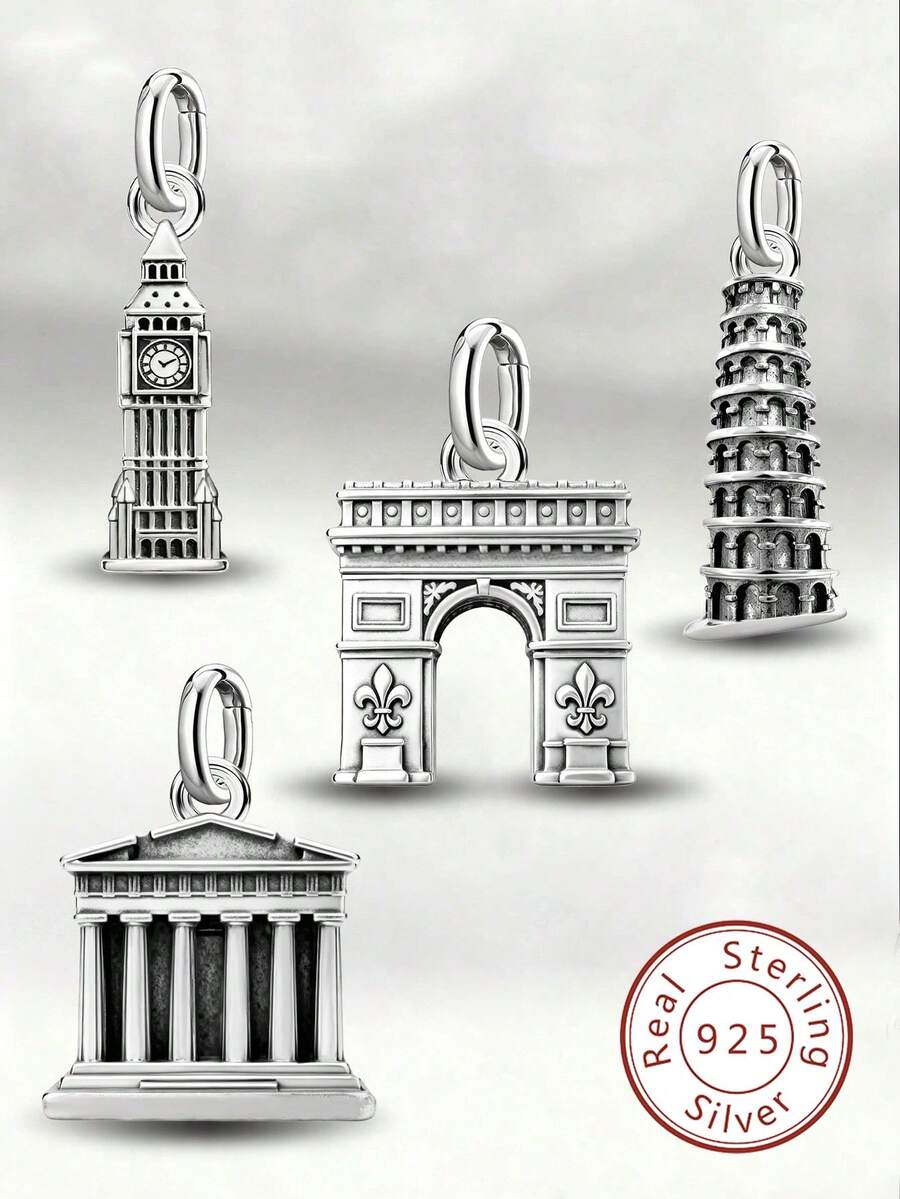 Mặt dây chuyền hình Tháp nghiêng Pisa tối giản độc đáo bằng bạc sterling 925, món quà trang sức tinh tế phù hợp cho cả nam và nữ. - Bộ 5 - Xem 1