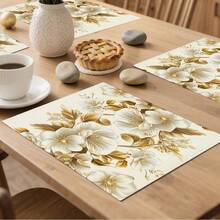 1 khăn trải bàn họa tiết hoa vàng, kiểu dáng hiện đại, phù hợp trang trí nhà bếp hàng ngày, 1 khăn trải bàn, 4 tấm lót chén, 1 vỏ gối, bộ khăn trải bàn và tấm lót chén, có thể kết hợp nhiều sản phẩm, trang trí nhà cửa, đồ dùng tiệc trong nhà và ngoài trời, trang trí phòng. - Nhiều màu - Xem 5