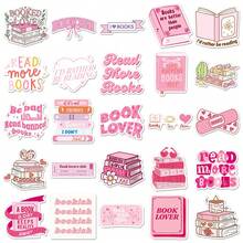 50张粉色阅读剪贴簿美学贴纸套装，可爱卡通书籍贴纸，读书俱乐部贴纸，头盔贴纸，越野摩托车贴纸，乙烯基防水贴纸，适用于水瓶、电脑、笔记本电脑、手机、行李箱、笔记本、冰箱等。 - 彩色 - 查看 5