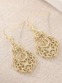 1 Đôi bông tai vàng chạm khắc rỗng tối giản cổ điển, trang sức kiểu cung đình, phụ kiện tinh tế và quý phái dành cho nữ, phù hợp cho cả đeo hàng ngày và các dịp trang trọng, một món quà tuyệt vời dành cho phụ nữ. - Vàng - Xem 6