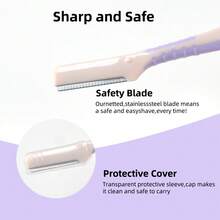 2-Tone Handle Eyebrow Trimmer, Straight Handle Protective Net For Beginners, 1/3/10pcs Set - Lilac Purple - View 4