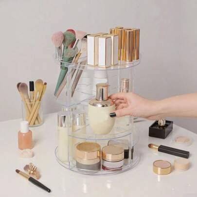 1 hộp đựng mỹ phẩm xoay, thích hợp cho phòng tắm hoặc phòng ngủ - Xoay 360°