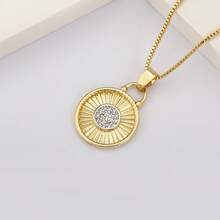 1pc White Zirconia 18k Gold Plated Copper Geometric Pendant Necklace, Luxury Jewelry, Minimalist Design, Elegant Gift For Women - Gold - View 16