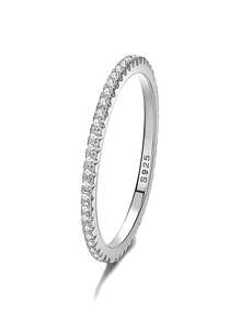 1 chiếc nhẫn cưới bằng bạc Sterling S925 đính đá Cubic Zirconia cho nữ, trang sức cưới cao cấp. - Bạc - Xem 13