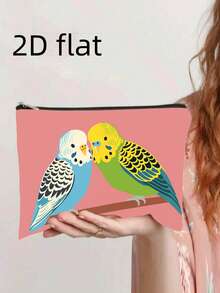 1个鹦鹉图案时尚拉链钱包，可作零食袋、化妆品收纳包、双面印花化妆包、学生文具袋、节日礼物 - 1个活泼有趣的鹦鹉西瓜蛋糕化妆包 - 轻便可折叠拉链设计，适合女士和朋友 - 彩色 - 查看 1