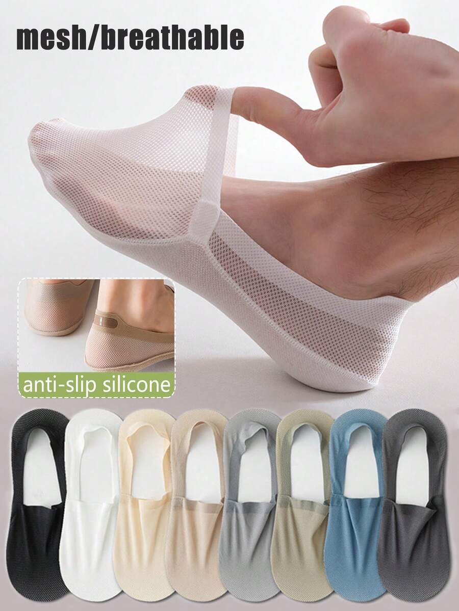 2/5/8 đôi tất nam thoáng khí, chống trượt, có đế silicon, kiểu tất thuyền mỏng nhẹ, đa năng và thoải mái cho mùa xuân/hè.