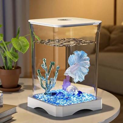 1pc Creative Anti-Slip Betta Fish Tank, Small Landscaping Plastic Fish Bowl, Minimalist Goldfish Aquarium, Thick Desktop Decorative Small Fish Tank, Small Reptile Breeding Tank