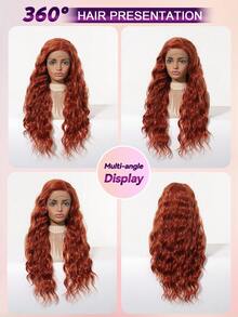 13x4 HD Lace Front Water Wave Wig, 28 Inch Ginger Red Long Curly Style, Machine Made Synthetic Wig Heat Resistant For Cosplay & Music Festival - Burnt Orange - View 9