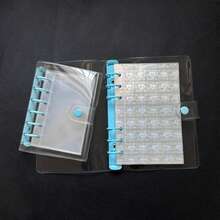 Cuadernos transparentes con un solo orificio en tamaño A6/A7, cuadernos con pegatinas de carpeta azul, cuadernos con pegatinas, organizadores de tarjetas fotográficas, cubiertas transparentes de cuero suave con doble botón para cuadernos, diarios hechos a mano, álbumes de fotos, pegatinas, cuadernos, planificadores, artículos de papelería para estudiantes, suministros de oficina - Multicolor - Ver 6