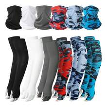 2Pcs/Set UV Sun Protection Arm Sleeves With Face Covering Bandana Neck Gaiter Scarf Ice Silk Cooling Sleeves To Cover Arm Tattoo For Men Summer Outdoor Activities Supplies,Beach,Holiday - Multicolor - View 2