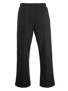 Men's Casual Solid Color Drawstring Waist Sports Wide Leg Pants, All Seasons, Fall - Black - View 5