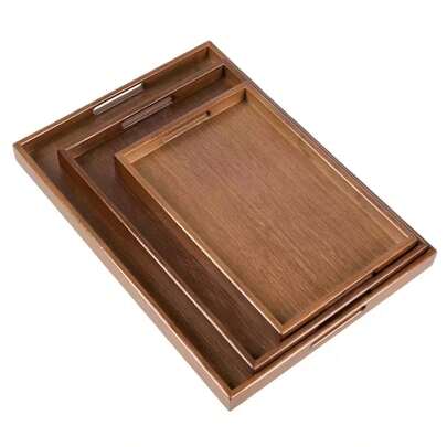 1pc Bamboo Wood Tray With Handle, Suitable For Breakfast, Afternoon Tea, Dinner, Home Dining As Serving Tray Or Decor Holder