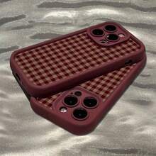 Grid 1pc Minimalist Plaid Lip Pattern Matte Hard Phone Case Compatible With IPhone 11/12/13/14/15/16 Pro Max/17/17 Pro/17 Pro Max/Air - Black - View 7