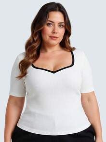 Women's Plus Size Blouse, Sweetheart Neck, 3/4 Sleeve, Irregular Fabric, Everyday Summer - White - View 9