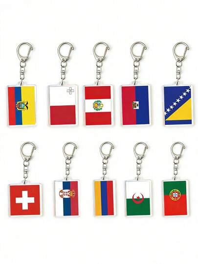 1pc Acrylic National Flag Keychain, Suitable For Algeria, Switzerland, Serbia, Peru, Armenia, Haiti, Portugal, Ecuador, Malta, Bosnia And Herzegovina, Neutral Design For Car, Bag, Student, Gothic, Y2K Style