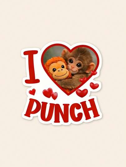 Hình dán khỉ Punch gây sốt - Hình dán trái tim "I Love Punch", hình dán chú khỉ Macaque con dễ thương đang ôm, hình dán vinyl chống thấm nước, thích hợp cho laptop, ốp điện thoại, xe hơi và bình nước.