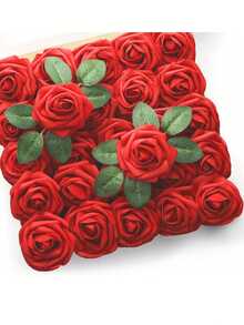 25pcs Red Artificial Rose Stems, Realistic Foam Red Rose Bouquet For Wedding, Home Decor, Mother's Day, Birthday, Graduation Gift - Multicolor - View 9