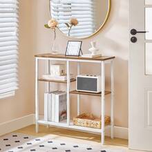 Console Table, Narrow Console Table, Slim Sofa Table With 4-Tier Storage Shelves, Industrial Hallway Table With Metal Mesh Shelf, For Hallway, Entryway, Living Room - 白色 - 查看 1