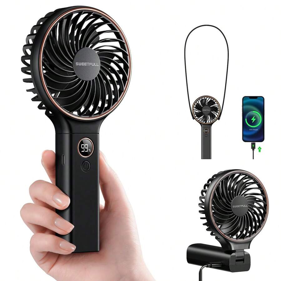 Sweetfull Handheld Portable Fan, 6 Wind Speeds, LED Display, Personal Mini Travel Fan, USB Foldable Electric Fan, Spring/Summer Essentials, Bridesmaid Gift, Room Decor, Bedroom Decor, Beach, Travel, Unisex, Vacation, Summer Must-Have - 彩色 - 查看 1