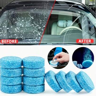 10 piezas de Tabletas Efervescentes de Limpieza, Adecuadas para Parabrisas Automotrices, Ventanas, Espejos, Vidrio y Azulejos/Paredes de Baño, Tipo Universal para Automóvil y Hogar, Elimina la Grasa, de Acción Rápida en 10 Segundos, Duradera, Alternativa Sólida al Líquido Limpiaparabrisas