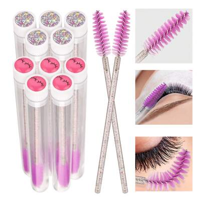 ATOMUS 5pcs Colorful Starry Purple & Fuchsia Crystal Handle Disposable Mascara Wands