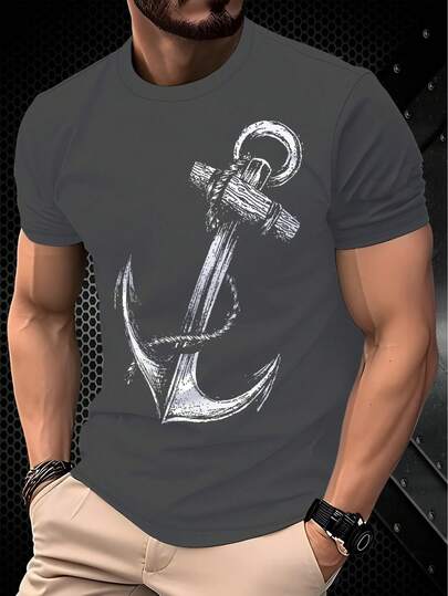 男士3D印花T恤 - 时尚修身短袖休闲上衣，100%涤纶，轻薄面料，适合夏季穿着