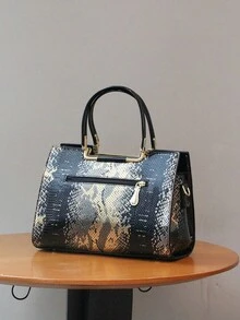 2026春夏新款亮面漆皮高端女士手提包，奢华优雅OL成熟魅力女士托特包，时尚黑金蛇纹大号包，百搭优雅单肩斜挎包，高品质礼品 - 彩色 - 查看 5