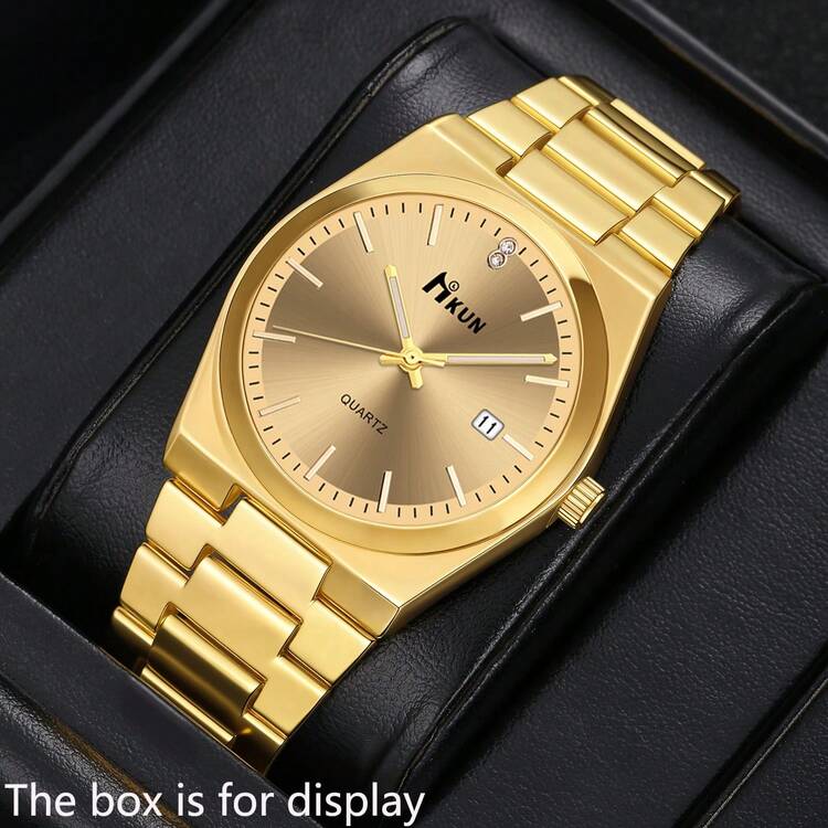 1枚极简商务石英表，男士钢带日历腕表，奢华复古方形表盘（金/银/蓝/绿等多种颜色可选），日常佩戴、节日、派对、生日和周年纪念日的完美礼物 - 1pc - 查看 10