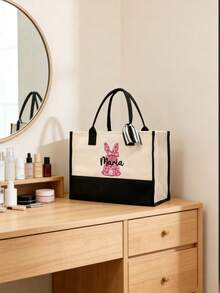 Personalized Embroidered-Look Easter Bag, Burlap Material Easter Bag, Customizable Easter Bunny Bag With Name, Children's Easter Egg Hunt Bag, Easter Basket, Easter Gift Bag - Multicolor - View 9