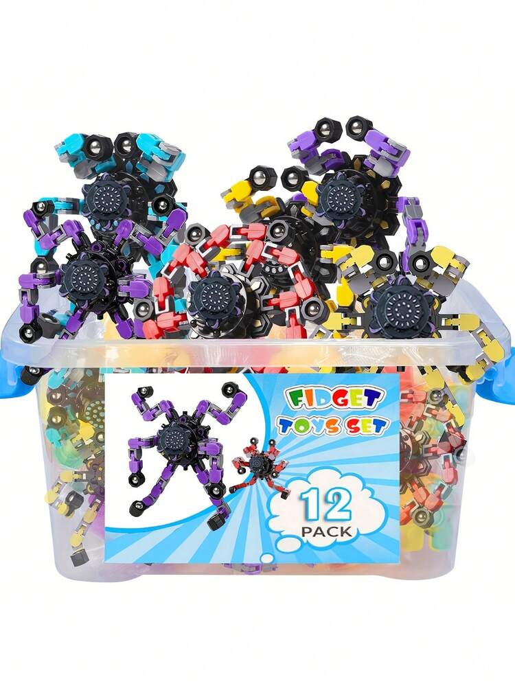12PCS Transformable Fidget Spinners Adults Stress Relief Sensory Toys Fingertip Gyros For Party Favors Goodie Bag Stuffers(Random) - Multicolor - View 2