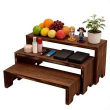 Estantería de exhibición de madera de 3 niveles, soporte rectangular para pasteles, organizador de perfumes y colonias - Juego de 3 estantes de exhibición - Ver 10