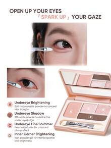 Palet eyeshadow bawah mata JUDYDOLL "SPARK UP", Highlighter & Palet eyeshadow 4 warna dengan glitter mutiara. - #01 Merah Muda Cerah - View 4
