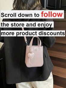 1pc Women's Solid Color PU Handbag, Fashionable Zipper Closure, Suitable For Dates & Gifts - Pink - View 2