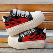 Chunky Heel Platform Mixed Color Unisex Shoes, All Match Fashion Increase Runway Sport Casual Trainers, Red Fire Sewing Outdoor Sneakers, Tennis Female Skateboard Shoes - 紅色 - 查看 17