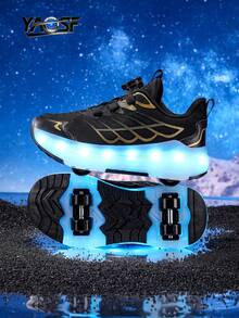 YAOSF Giày trượt patin LED phát sáng, giày bánh xe tiên tiến phù hợp cho trẻ em và thanh thiếu niên, phiên bản nâng cấp với bánh xe có thể thu gọn, đèn chiếu sáng thời trang, giày thể thao ngoài trời, giày phát sáng nhiều màu sắc dành cho cả nam và nữ. - màu đen - Xem 24