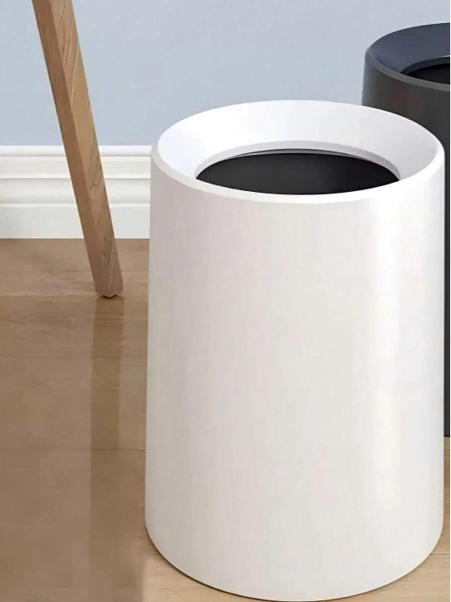Minimalist Nordic Style Beige Large Capacity Trash Can, Suitable For Home, Living Room, Bedroom, Bathroom And Toilet. Double-Layer Storage Design, Thickened Plastic Material, Suitable For High-End Aesthetic Trash Can In Kitchen And Office. Mother's Day Celebration - White - View 1