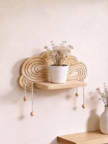 1pc Cloud Shaped Wall Hanging Memo Board, Decorative Wall Storage Rack, Cute Cloud Design Wall Mount Display Shelf, Nordic Minimalist Multi-Functional Display Rack For Photos, Notes, Stationery, Home, Office, Dorm, Bedroom, Kids Room - Maple - View 7