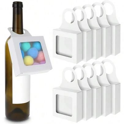 Sibba 纸质酒瓶盒 10 个装，带窗口提手，可悬挂折叠，礼品酒具套装，白色折叠袋，适用于厨房、餐厅、订婚、圣诞节、母亲节等场合。