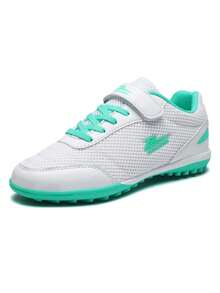 1 đôi giày bóng đá sân cỏ lưới thoáng khí dành cho trẻ em, unisex, chống trượt, bền bỉ, thích hợp sử dụng hàng ngày, giày bóng đá chuyên nghiệp có khóa dán. - Màu xanh Bạc hà - Xem 8