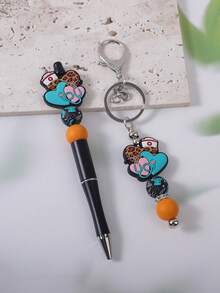 1 Set Nurse Outfit Silicone Rhinestone Beaded Detachable Pen And Keychain, Bag Charm Accessory, Keychain, Car Key Chain, Nurse's Day Gift Gifts For Mother, Father, Graduation, And Teacher - Multicolor - View 8