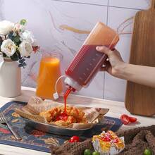 1pc Squeeze Sauce Bottle! Leak-Proof Design + Clear Measurement Scale, With Lid Seasoning Bottle, Suitable For Grilling, Salad And Baking - 0.6L/0.8L/1L (20oz/27oz/33oz) - Transparent White - View 2