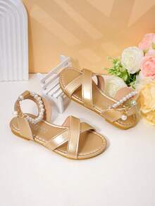 1 Pair Girls' Delicate Pearl Sandals For Versatile Occasion Summer Use - Gold - View 6