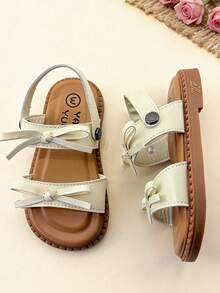 1 Pair Toddler Beige Sandals, Fresh Bowknot Design, Fashion Summer Outdoor Sandals, Children Versatile Non-Slip Soft Bottom Princess Shoes - Beige - View 2