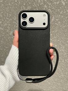 挂绳手机壳,皮革纹理手机壳,简约时尚,兼容/ - 黑色 - 查看 2