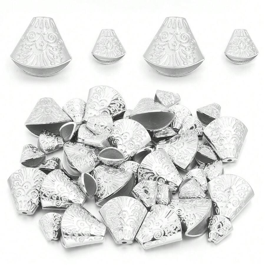 50/100 piezas/paquete Cuentas con borla CCB, Conectores de colgante con tapa de flor de plástico chapado en plata vintage, Accesorios de joyería DIY