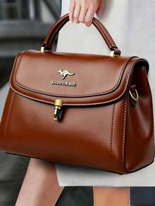 1pc 2025 Mother's Day Preferred High-Quality Luxury Handbag, Designer Messenger Bag, Large Capacity Tote Bag, Solid Color Leather Shoulder Bag - Brown - View 3