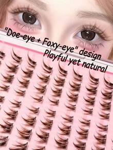 Asiteo 80/160/240 Pcs C-Curl Brown Natural Looking, Doe-Eye And Foxy-Eye Design Soft Eyelashes, Eye End Elongated, Self Adhesive Lashes For Beginners, Cute Cartoon Pet Eyelashes Four-Part Segmented False Eyelashes - C - View 1
