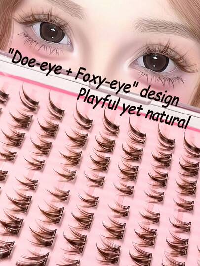  Asiteo 80/160/240 Pcs C-Curl Brown Natural Looking, Doe-Eye And Foxy-Eye Design Soft Eyelashes, Eye End Elongated, Self Adhesive Lashes For Beginners, Cute Cartoon Pet Eyelashes Four-Part Segmented False Eyelashes